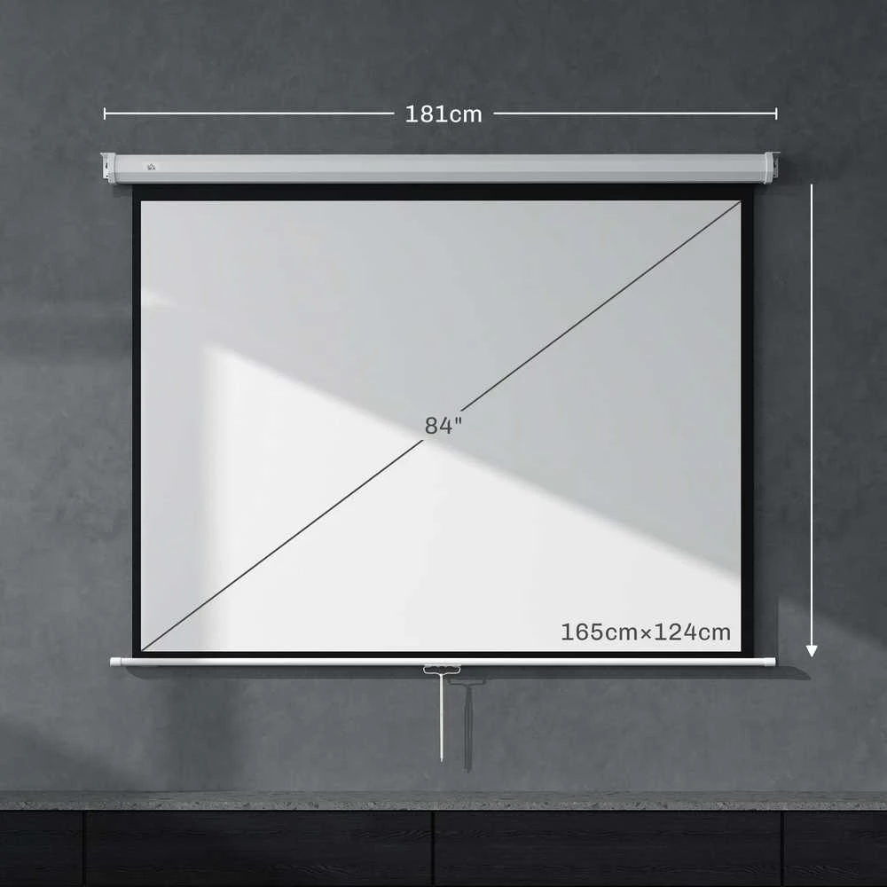 Projektorius HOMCOM projektoriaus ekranas 171 x 128 cm, 84 colių, 4:3 HD 4K, plastikinis, metalinis, namų kinui