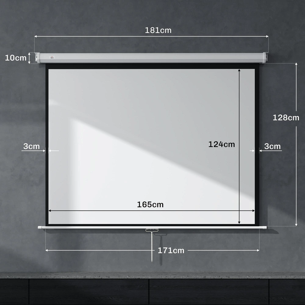 Projektorius HOMCOM projektoriaus ekranas 171 x 128 cm, 84 colių, 4:3 HD 4K, plastikinis, metalinis, namų kinui