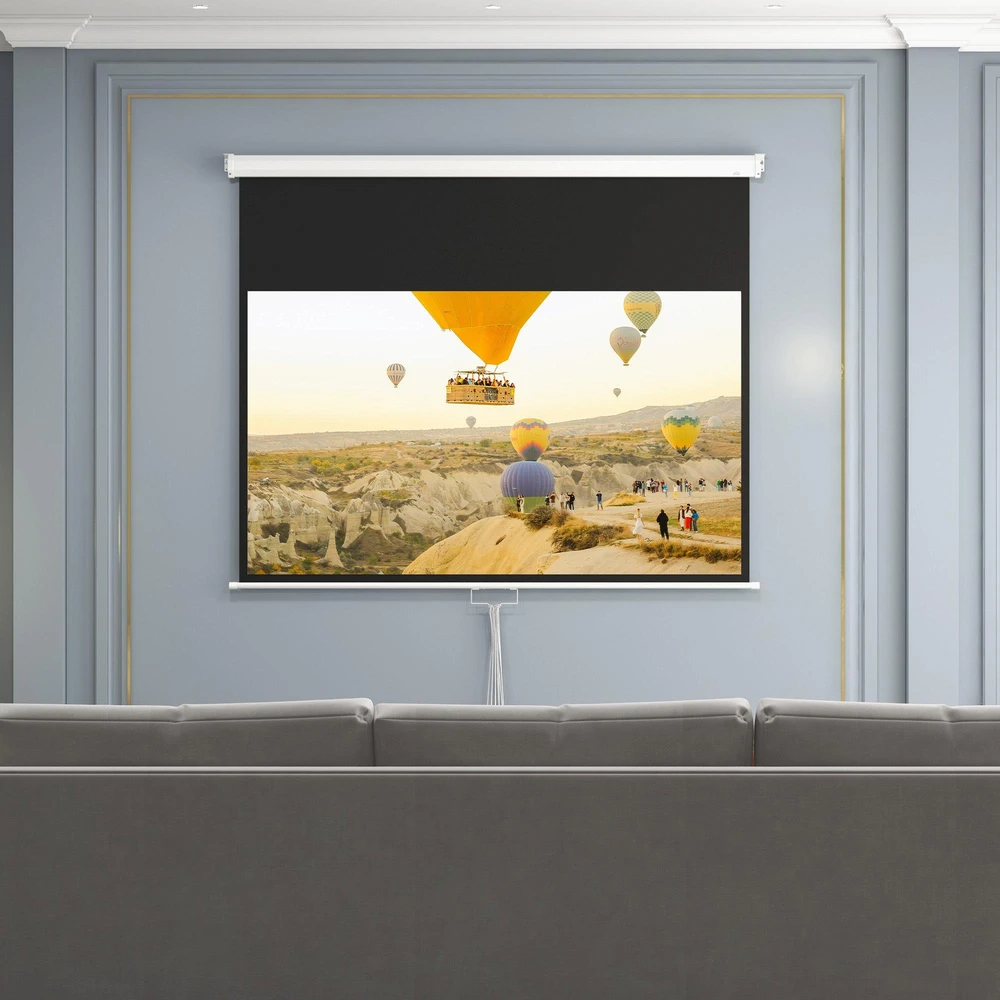 Projektorius "HOMCOM" projektoriaus ekranas 172 x 96 cm rankinis projekcinis ekranas, ritininis ekranas 4K, HD, namų kino ir prezentacijų ekranas, baltos spalvos