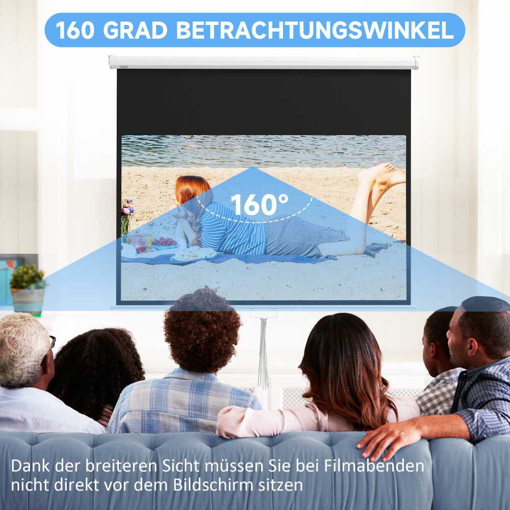 Projektorius "HOMCOM" projektoriaus ekranas 172 x 96 cm rankinis projekcinis ekranas, ritininis ekranas 4K, HD, namų kino ir prezentacijų ekranas, baltos spalvos