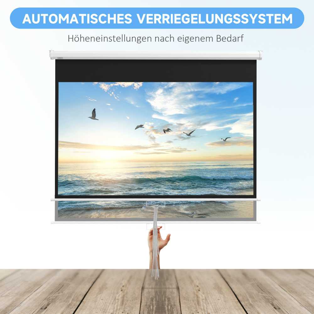 Projektorius "HOMCOM" projektoriaus ekranas 172 x 96 cm rankinis projekcinis ekranas, ritininis ekranas 4K, HD, namų kino ir prezentacijų ekranas, baltos spalvos