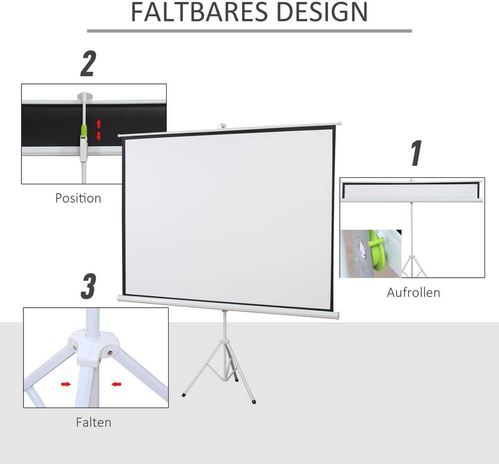 Projektorius HOMCOM 4:3 formato projektoriaus drobė, kino ekranas, prezentacijų paviršius namams ar biurui, balta