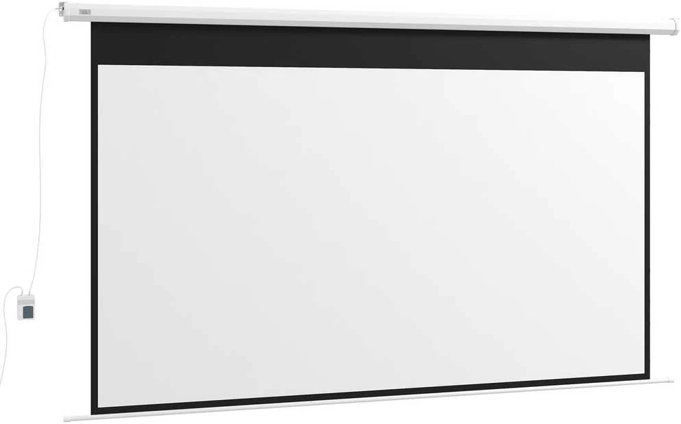 HOMCOM elektrinis projektoriaus ekranas 266 x 149 cm, 16:9 su nuotolinio valdymo pulteliu, kino ekranas namų kinui ir prezentacijoms, metalinis, baltas
