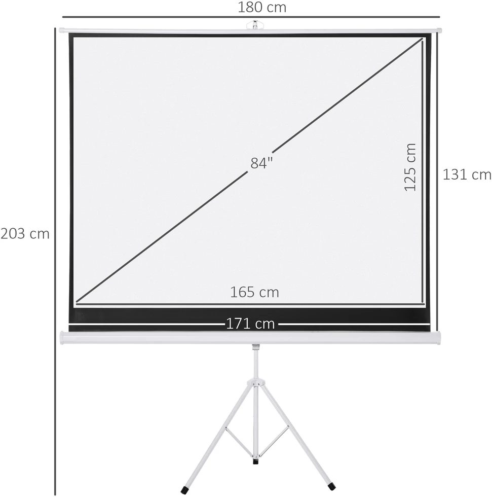 HOMCOM projektoriaus ekranas su stovu, 4:3 projekcijos plotas, 84 colių sulankstomas ekranas 171 x 131 cm, reguliuojamo aukščio ekranas namams, mokyklai, susitikimams