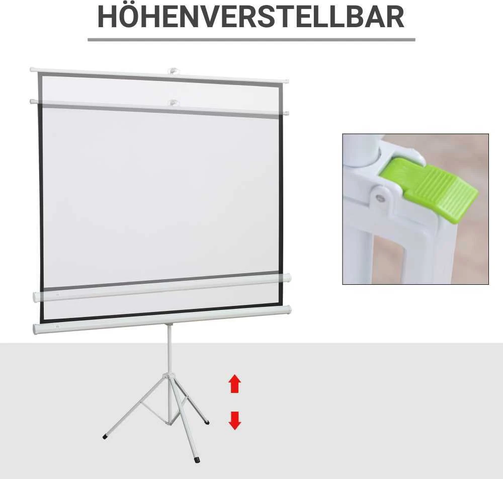 HOMCOM projektoriaus ekranas su stovu, 4:3 projekcijos plotas, 84 colių sulankstomas ekranas 171 x 131 cm, reguliuojamo aukščio ekranas namams, mokyklai, susitikimams