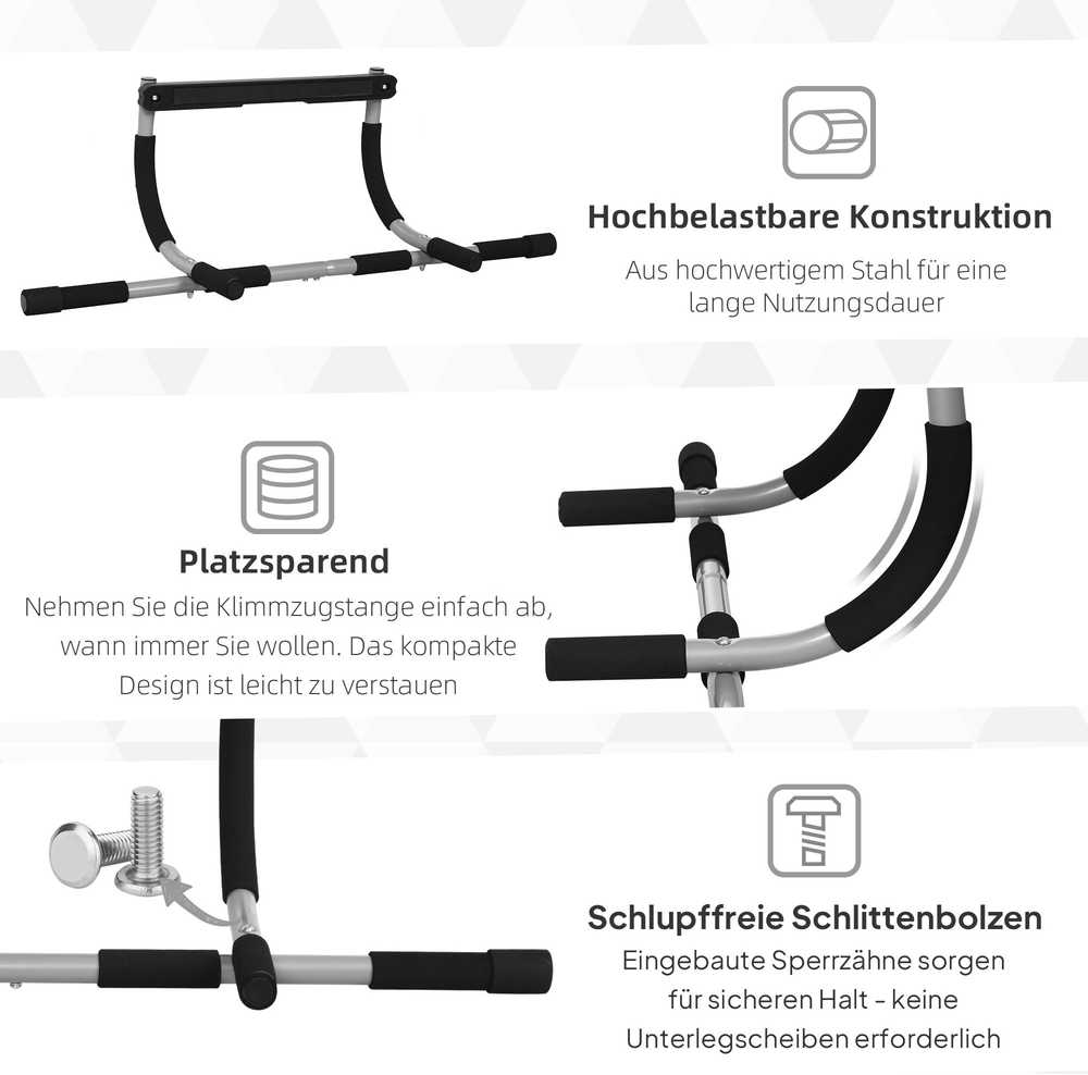 HOMCOM prisitraukimų skersinis, daugiafunkcis treniruoklis, plieno durų skersinis su putplasčio danga, juoda ir pilka, 92x40x17 cm