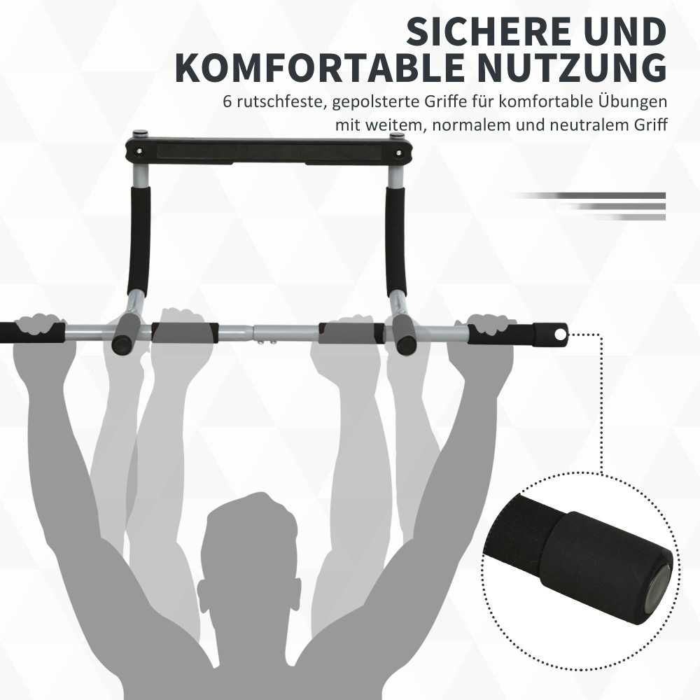 HOMCOM prisitraukimų skersinis, daugiafunkcis treniruoklis, plieno durų skersinis su putplasčio danga, juoda ir pilka, 92x40x17 cm