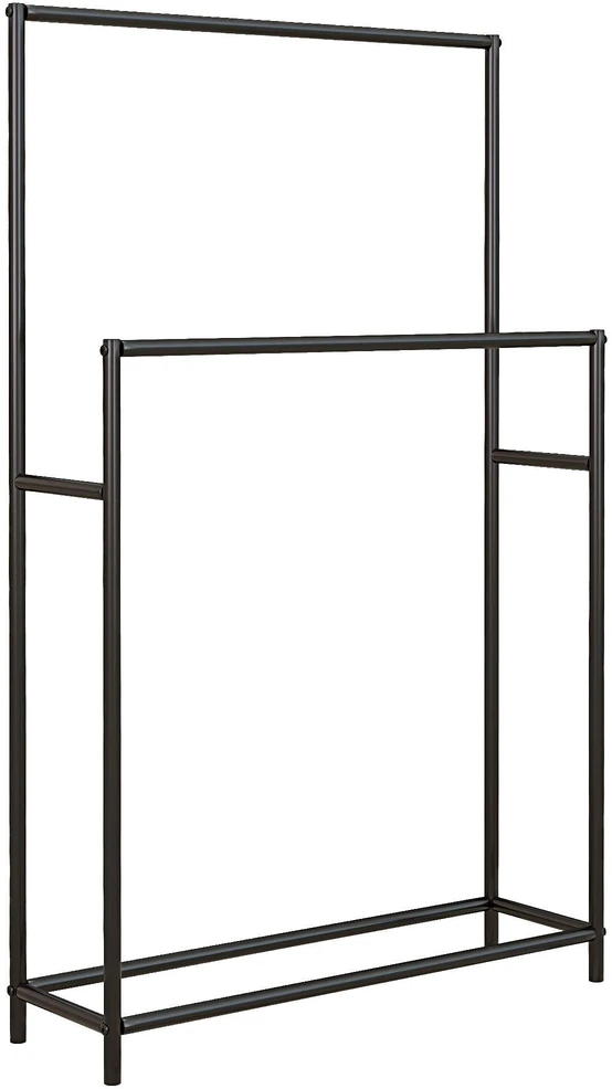 HOMCOM rankšluosčių laikiklis, pastatoma rankšluosčių kabykla su 2 skersiniais, vonios rankšluosčių laikiklis, metalinis, 66 x 20 x 110 cm, juodas | Aosom