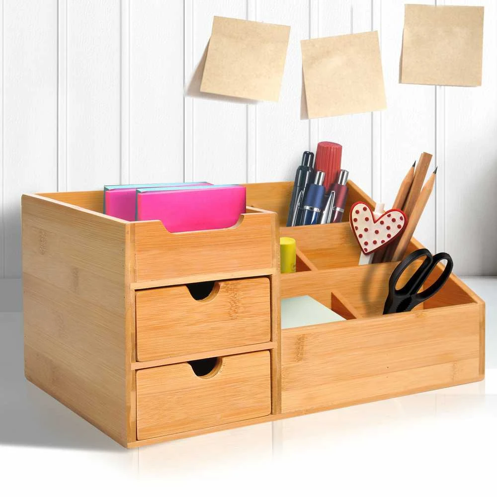 HOMCOM stalo organizatorius, biuro daiktadėžė su 2 stalčiais, tvarkai ir organizavimui, natūrali, I33 x P20,5 x A15,5 cm