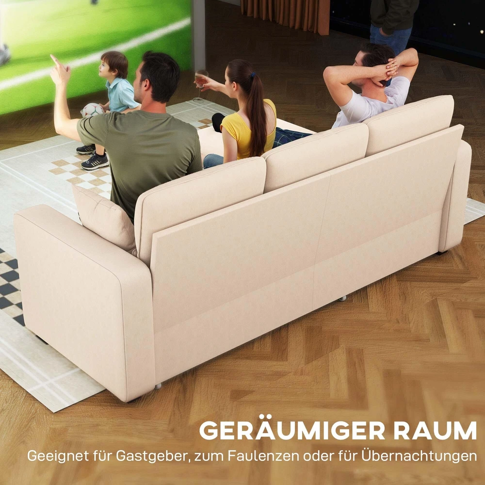 HOMCOM reguliuojama sofa-lova, L formos svečių sofa su miegama funkcija, daiktadėže, pagalvėmis, svetainei, svečių kambariui, smėlio spalvos