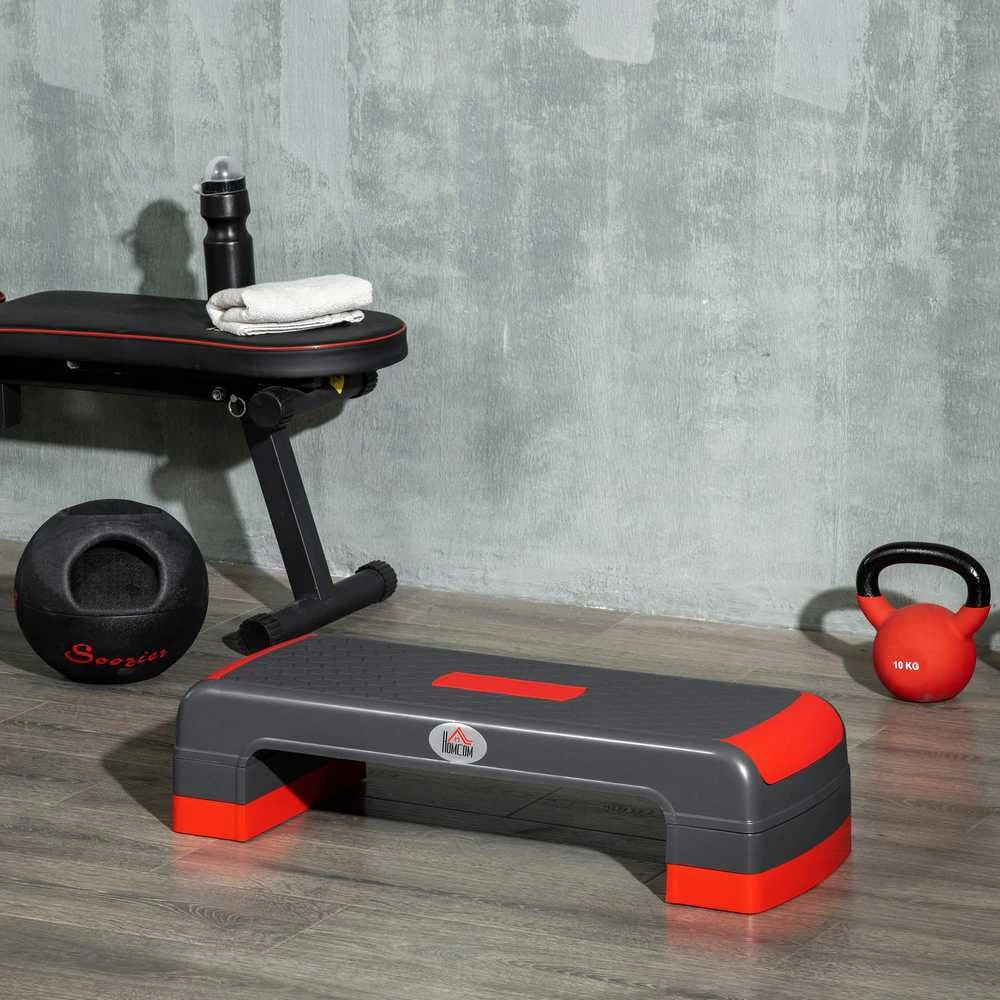 HOMCOM Aerobic steperis, reguliuojamo aukščio stepo platforma, 3 pakopų treniruoklis (10/15/20 cm), naudojimui viduje ir lauke, iki 150 kg
