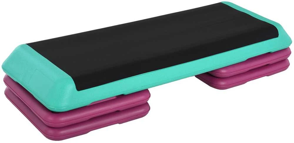 HOMCOM aerobikos ir fitneso treniruoklis stepo platforma, reguliuojamo aukščio 10 cm/15 cm/20 cm, PVC PP, juoda+žalia+violetinė, 110 x 40 x 20 cm