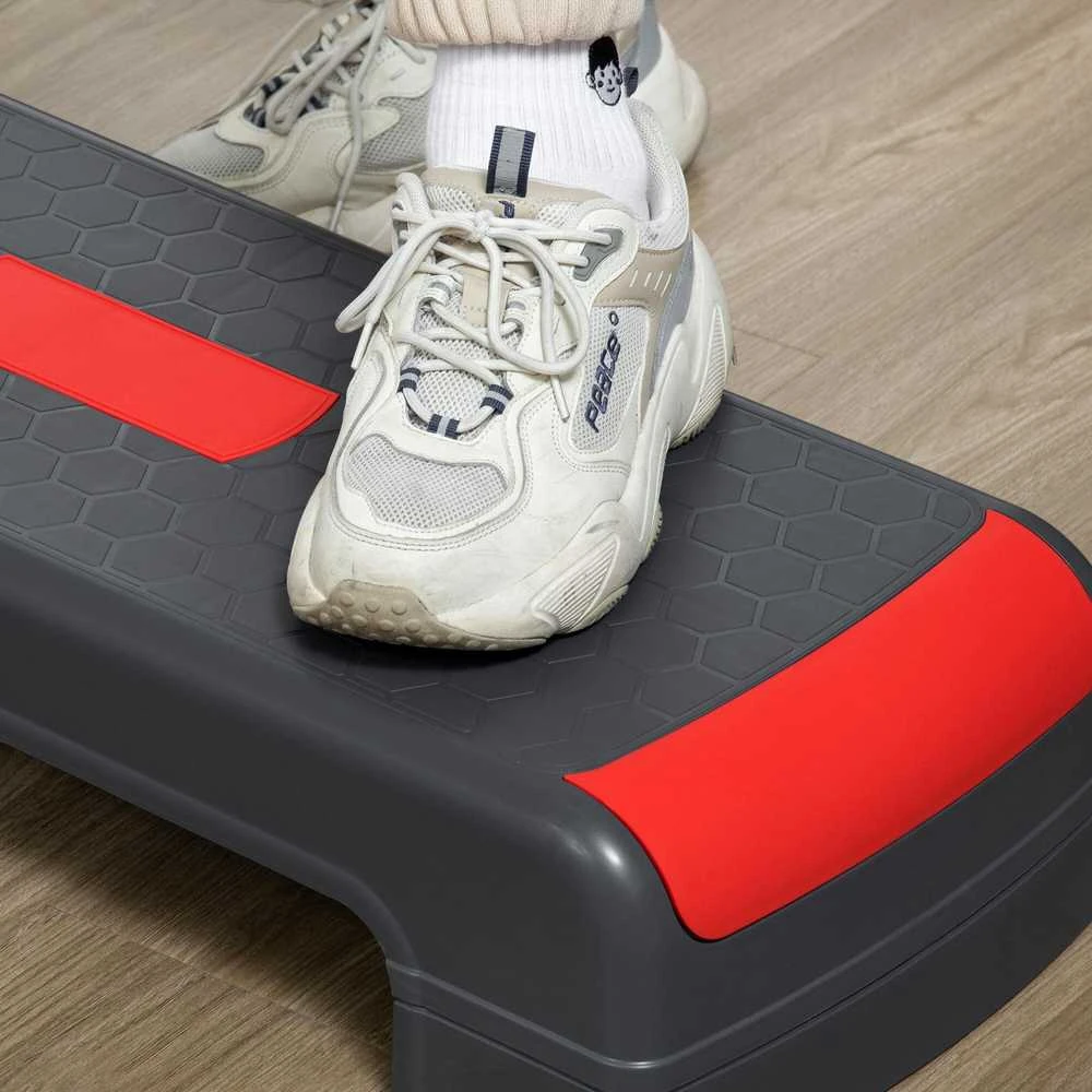 HOMCOM Aerobic steperis, reguliuojamo aukščio stepo platforma, 3 pakopų treniruoklis (10/15/20 cm), naudojimui viduje ir lauke, iki 150 kg