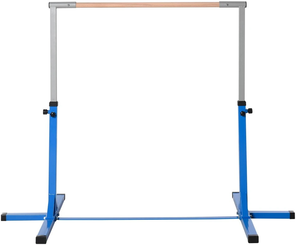 HOMCOM reguliuojamo aukščio gimnastikos skersinis, 13 lygių, iki 75 kg apkrova, plienas ir bukmedis, mėlynas, skirtas gimnastikai ir treniruotėms