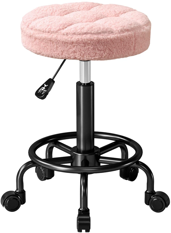 HOMCOM reguliuojamo aukščio kėdė su ratukais, besisukanti 360° kėdė 50-66 cm, darbo kėdė, biuro kėdė, kėdė biurui, salonui, masažui, SPA, rožinė