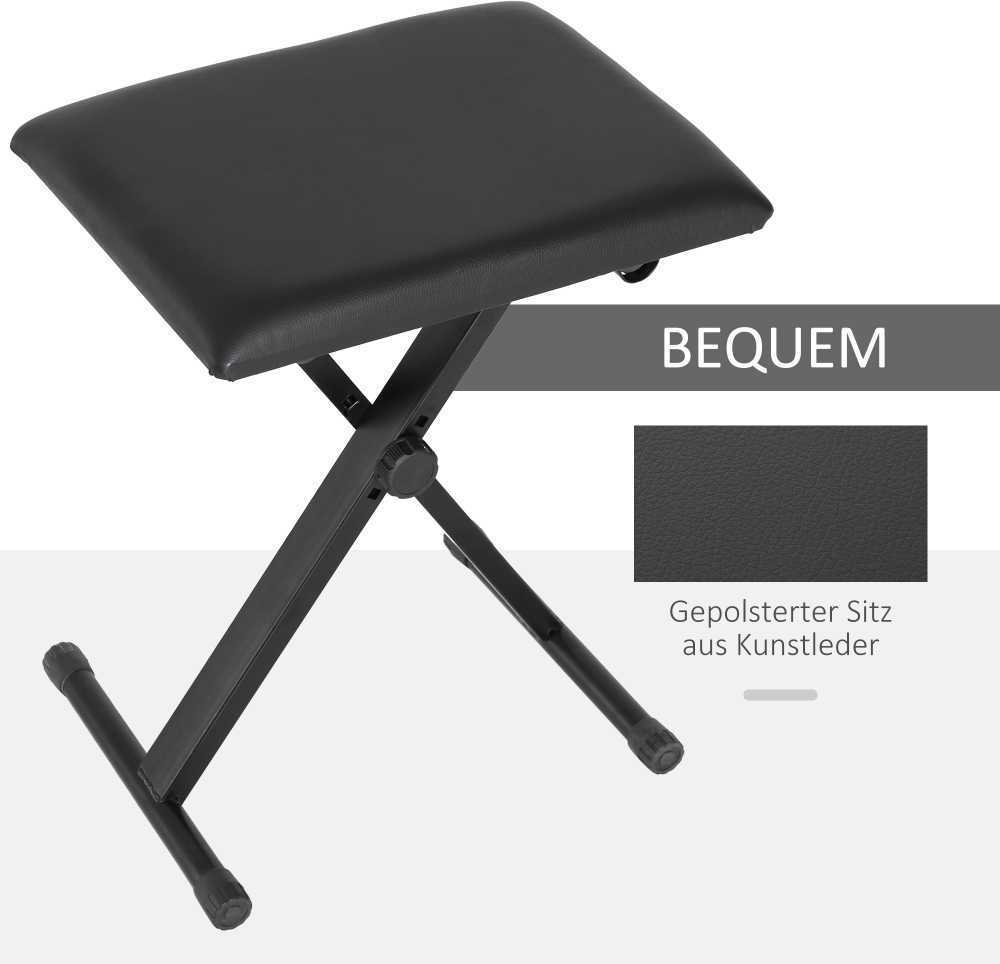 HOMCOM pianino kėdė, pianino suoliukas, reguliuojamo aukščio, sulankstomas, metalas, dirbtinė oda, porolonas, juoda, 39 x 29 x 37-47 cm