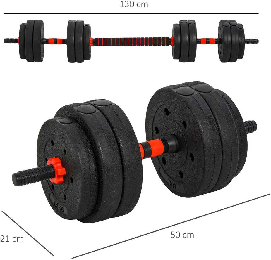 HOMCOM reguliuojamas 25 kg hantelių rinkinys, profesionalus svorių kilnojimas, trumpieji ir ilgieji hanteliai, jėgos treniruotės namuose, fitnesas