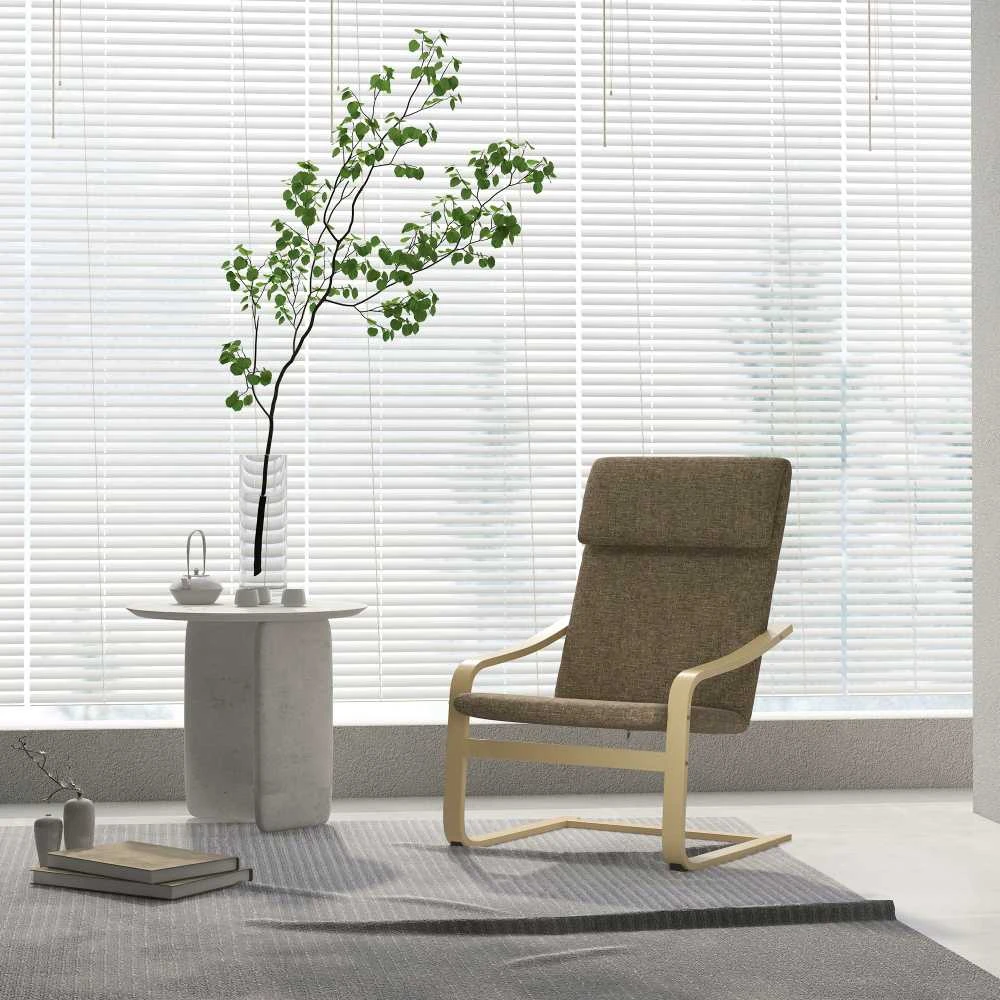 HOMCOM poilsio kėdė, supama kėdė su pagalvėle, lino išvaizda, beržo mediena, ruda