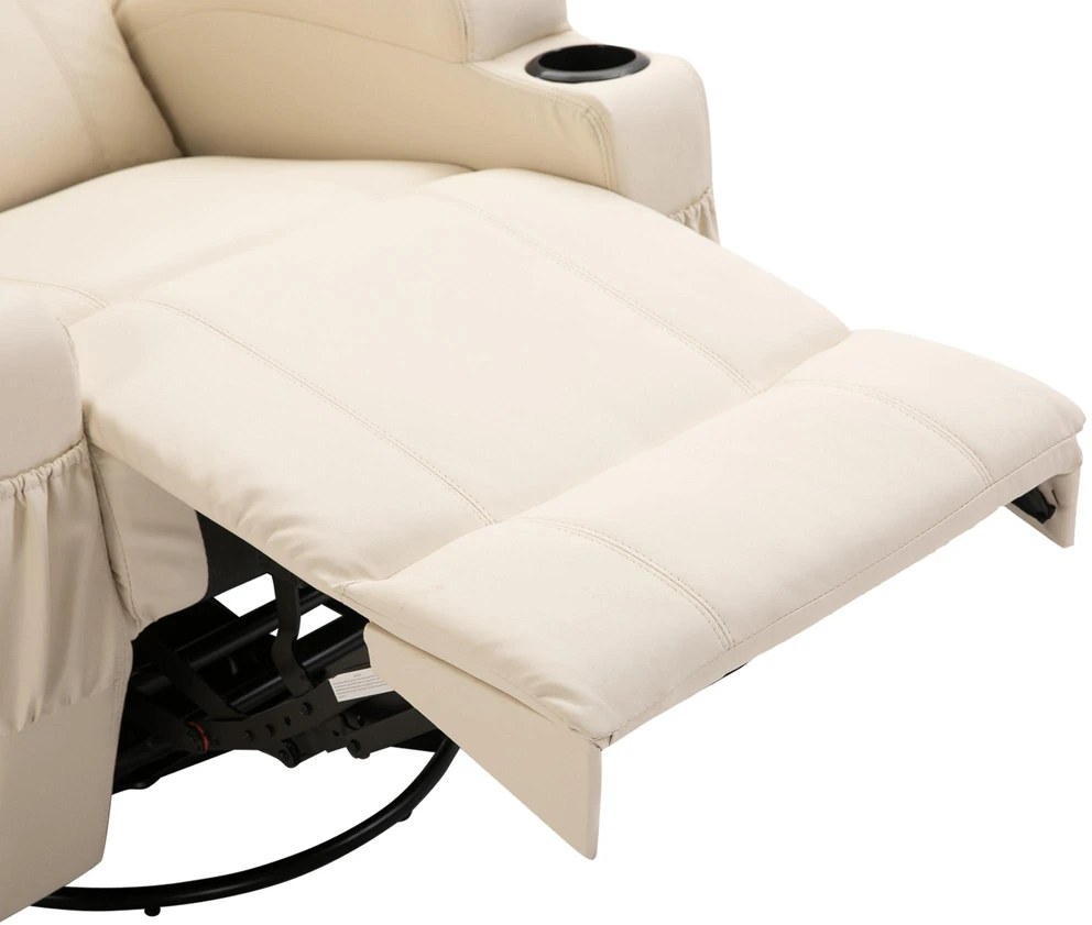 "HOMCOM Relax" fotelis su atlošimo funkcija, elektrinis masažinis fotelis, 5 masažo režimai, odos imitacija, kreminės baltos spalvos, 84x92x109cm