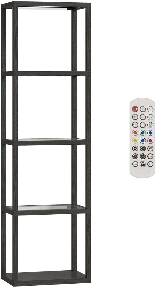 HOMCOM RGB pastatoma lempa su stiklinėmis lentynomis, 4 lygių LED toršeras su nuotolinio valdymo pulteliu, muzikos sinchronizavimas, juoda