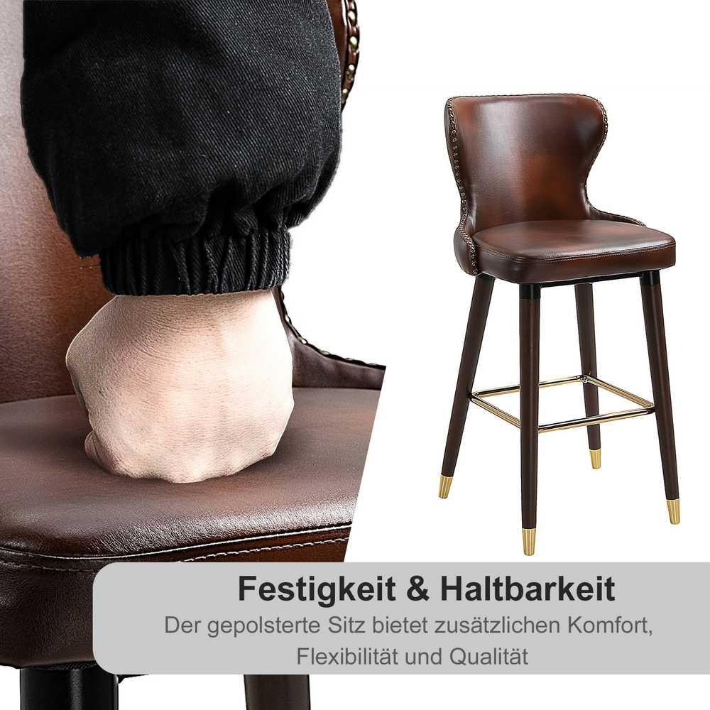 HOMCOM baro kėdžių rinkinys, 2 vnt., elegantiška baro kėdė su kojų atrama ir atlošu, bistro kėdė, valgomojo kėdė, PU oda, ruda, 52x53x101 cm