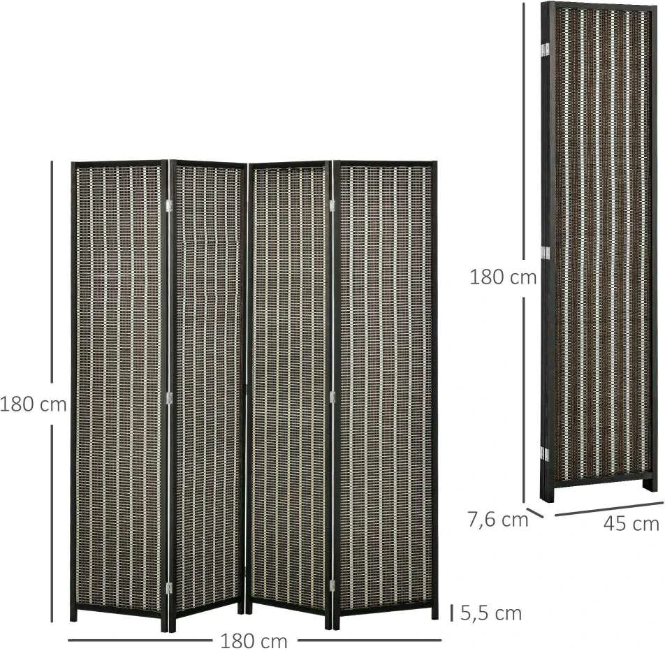HOMCOM 4 dalių bambukinė širma 180 x 180 cm, sulankstoma kambario pertvara, ruda