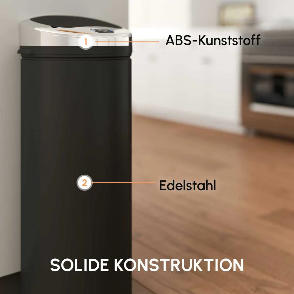 HOMCOM 50L sensorinė šiukšliadėžė, automatinė atliekų dėžė, nerūdijančio plieno virtuvinė šiukšliadėžė, infraraudonųjų spindulių jutiklis, juoda, nerūdijantis plienas