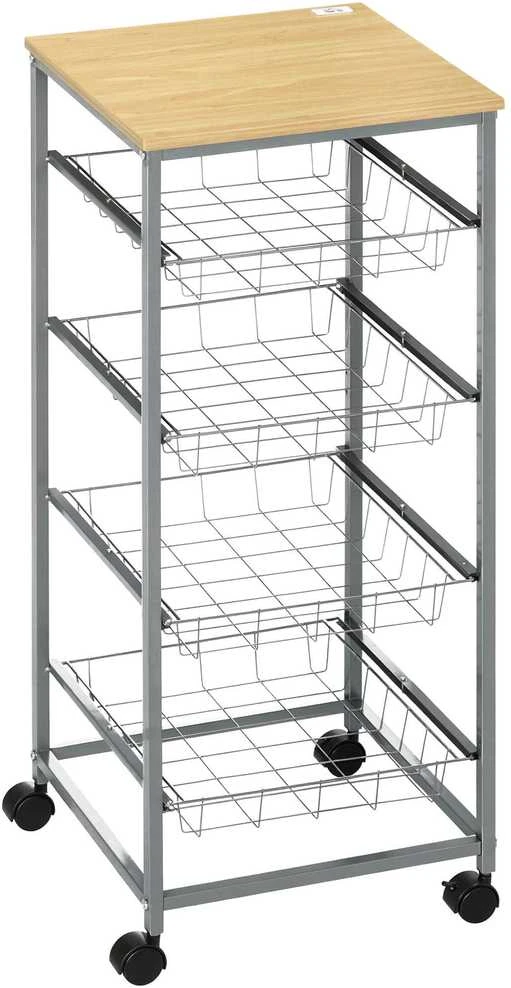 HOMCOM serviravimo vežimėlis virtuvinis vežimėlis su metaliniais krepšiais 36,5 x 36,5 x 89 cm virtuvės vežimėlis pagalbinis vežimėlis sidabrinės spalvos virtuvei ir valgomajam