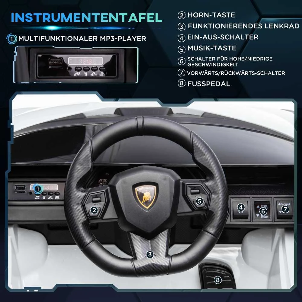 HOMCOM vaikiškas visureigis SIAN SUV, 2 važiavimo režimai, elektrinis automobilis su nuotolinio valdymo pulteliu, ypač plačios padangos, muzika (MP3/USB), šviesos, 37–60 mėn.