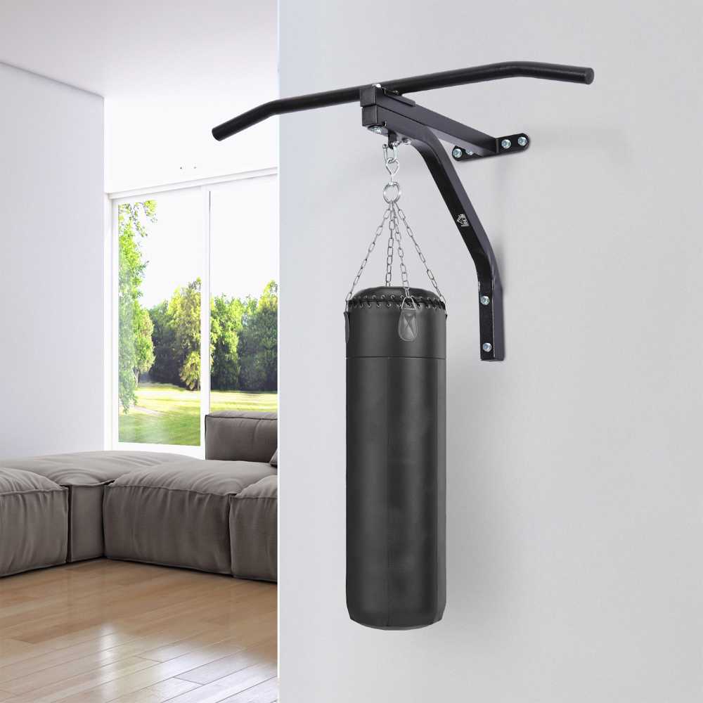 HOMCOM 2-in-1 bokso maišo laikiklis, sieninis skersinis prisitraukimams, iki 130 kg, plieno, juodas, 93 x 47 x 51 cm