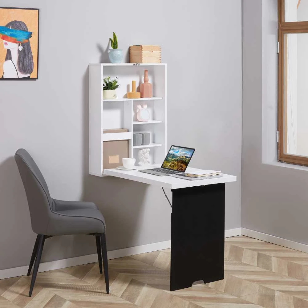 HOMCOM Sieninis rašomasis stalas Sulankstomas rašomasis stalas 5 skyriai Balta+juoda lenta 60x94.5x147cm