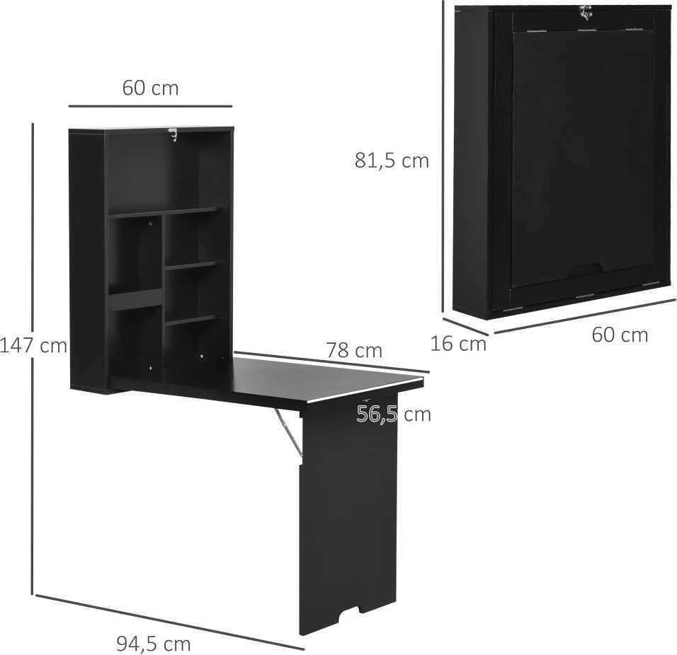 HOMCOM Sieninis sulankstomas rašomasis stalas Kompiuterinis stalas su lenta 60x94.5x147cm