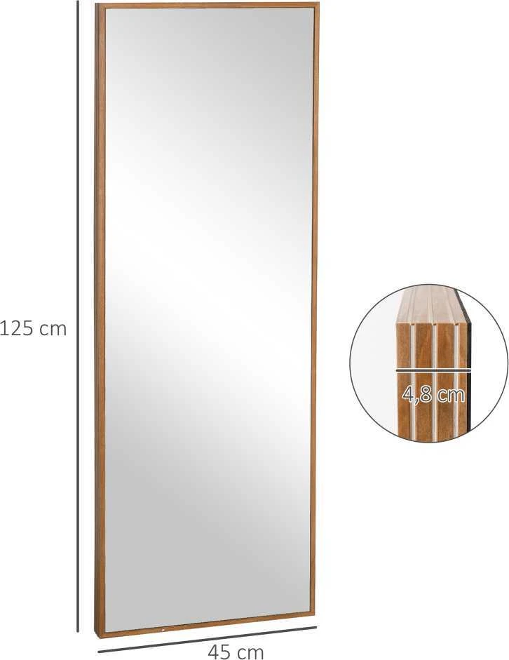 HOMCOM viso ūgio veidrodis, sieninis veidrodis 125x45 cm su mediniu rėmu, natūralus, skirtas drabužinei ar koridoriui