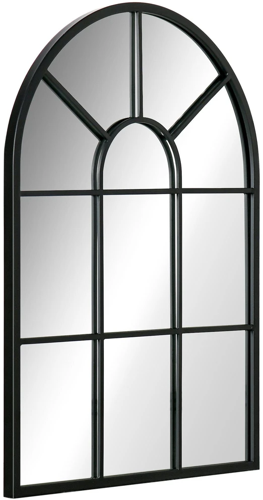 HOMCOM sieninis veidrodis, lango stiliaus 70 x 50 cm dekoratyvinis veidrodis su metaliniu rėmu, kabinamas veidrodis svetainei, miegamajam, juodas