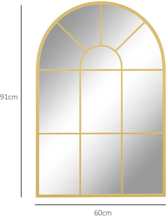 HOMCOM sieninis veidrodis lango dizaino 91 x 60 cm dekoratyvinis veidrodis su metaliniu rėmu pakabinamas veidrodis svetainei, miegamajam, auksinis | Aosom