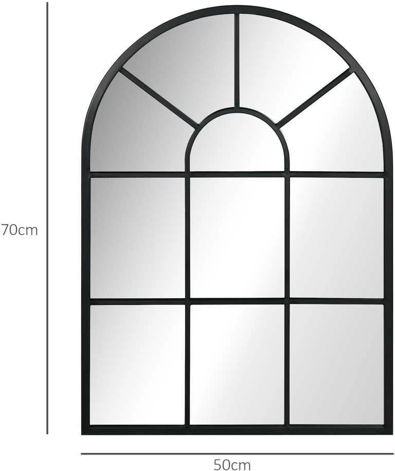 HOMCOM sieninis veidrodis, lango stiliaus 70 x 50 cm dekoratyvinis veidrodis su metaliniu rėmu, kabinamas veidrodis svetainei, miegamajam, juodas