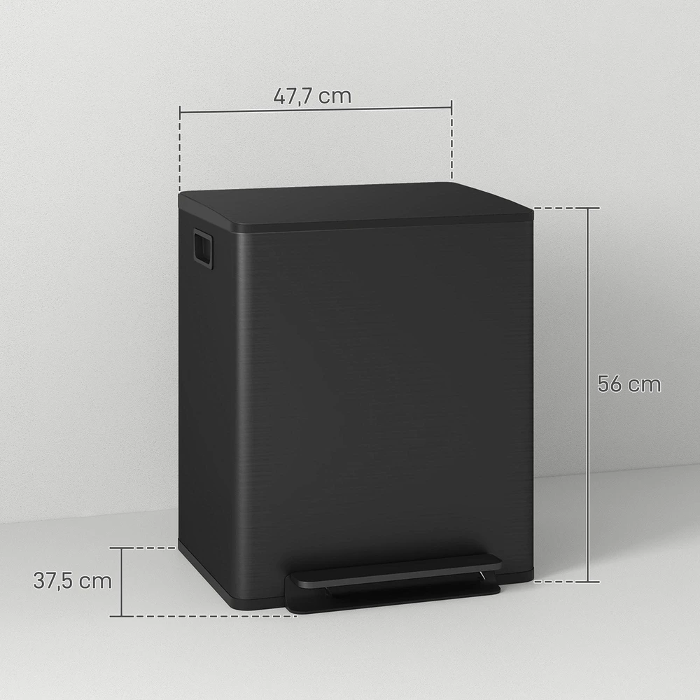 HOMCOM šiukšliadėžė 2 x 25 l, su pedalu, atliekų konteineris su vidiniais kibirais, skirta svetainei, biurui, nerūdijantis plienas, 47,7 x 37,5 x 56 cm