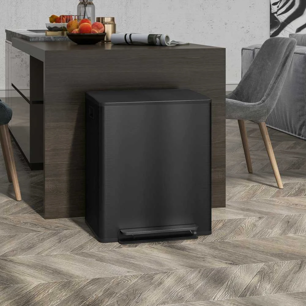 HOMCOM šiukšliadėžė 2 x 25 l, su pedalu, atliekų konteineris su vidiniais kibirais, skirta svetainei, biurui, nerūdijantis plienas, 47,7 x 37,5 x 56 cm