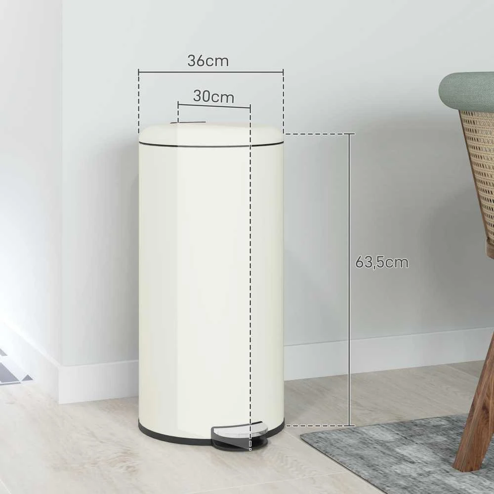 HOMCOM 30L šiukšliadėžė su pedalu, kosmetinė šiukšliadėžė su dangčiu ir pedaliniu mechanizmu, atliekų konteineris su vidiniu kibiru, svetainei, biurui, metalinis, 36 x 30 x 63,5 cm