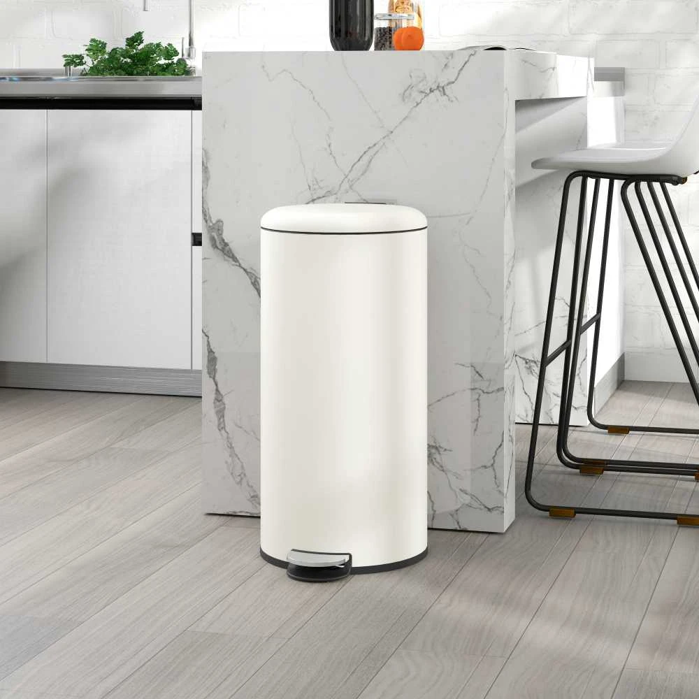 HOMCOM 30L šiukšliadėžė su pedalu, kosmetinė šiukšliadėžė su dangčiu ir pedaliniu mechanizmu, atliekų konteineris su vidiniu kibiru, svetainei, biurui, metalinis, 36 x 30 x 63,5 cm