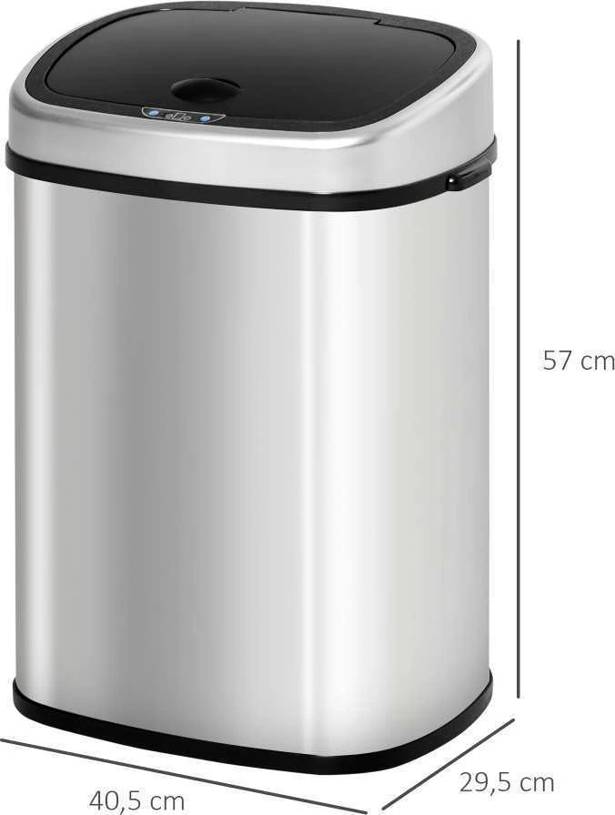 HOMCOM 48L šiukšliadėžė, automatinė virtuvinė šiukšliadėžė su infraraudonųjų spindulių jutikliu, higieniška, nerūdijančio plieno, sidabrinė, 40,5x29,5x68 cm