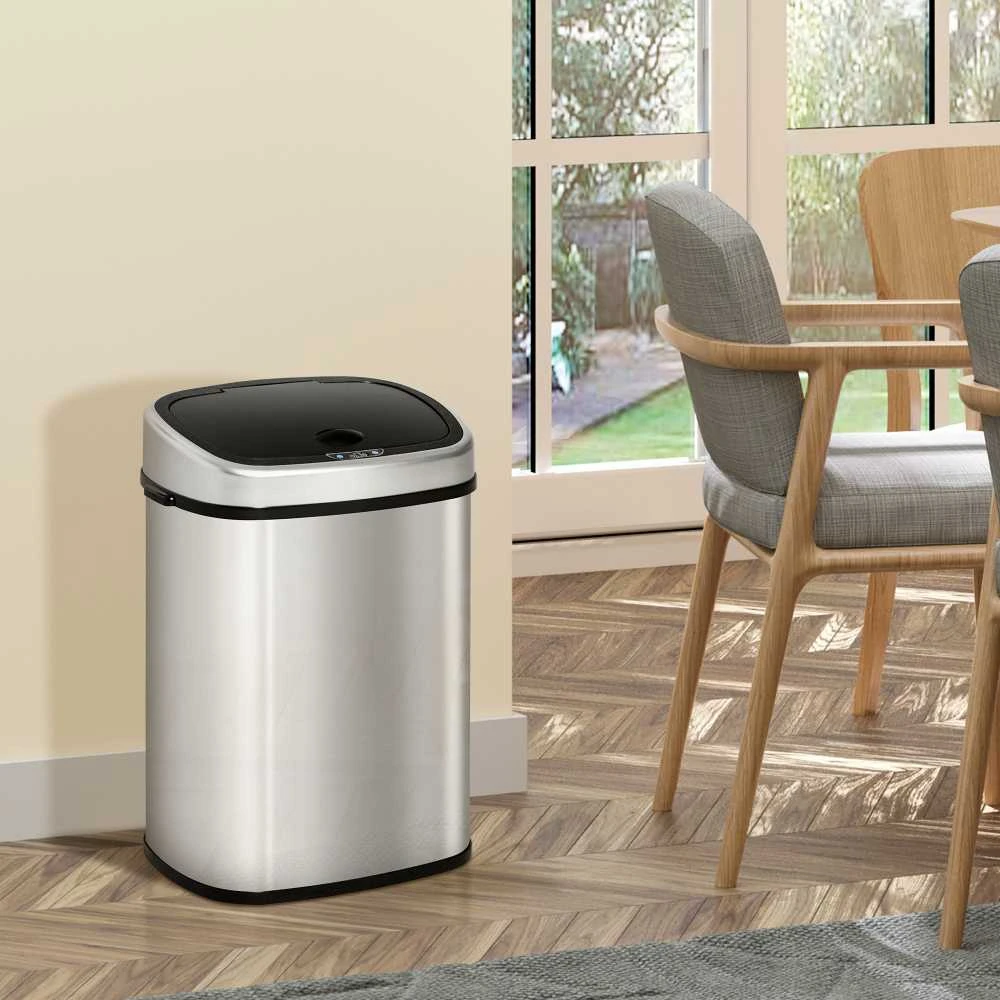 HOMCOM 48L šiukšliadėžė, automatinė virtuvinė šiukšliadėžė su infraraudonųjų spindulių jutikliu, higieniška, nerūdijančio plieno, sidabrinė, 40,5x29,5x68 cm