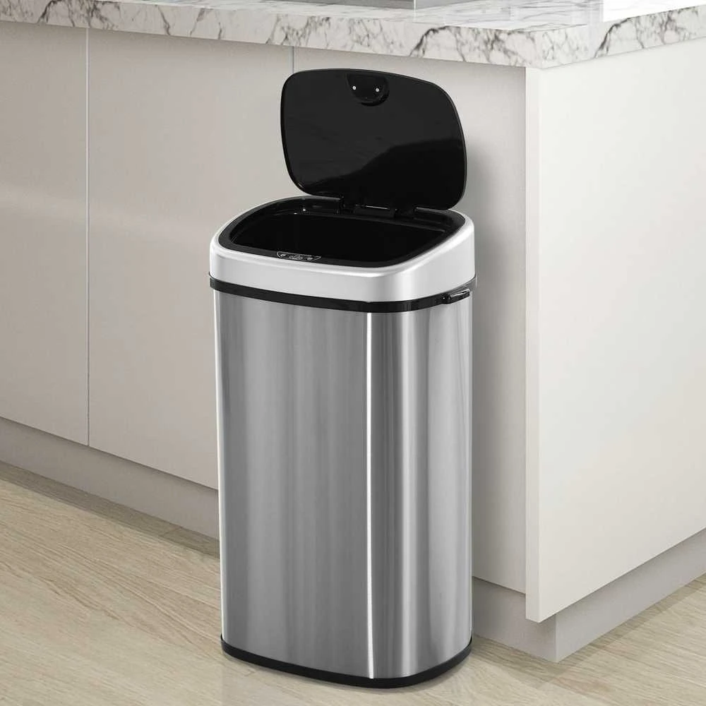 HOMCOM 58L šiukšliadėžė, automatinė su infraraudonųjų spindulių jutikliu, higieniška, didelė, nerūdijantis plienas, sidabrinė, I40,9xP28,9xA68 cm