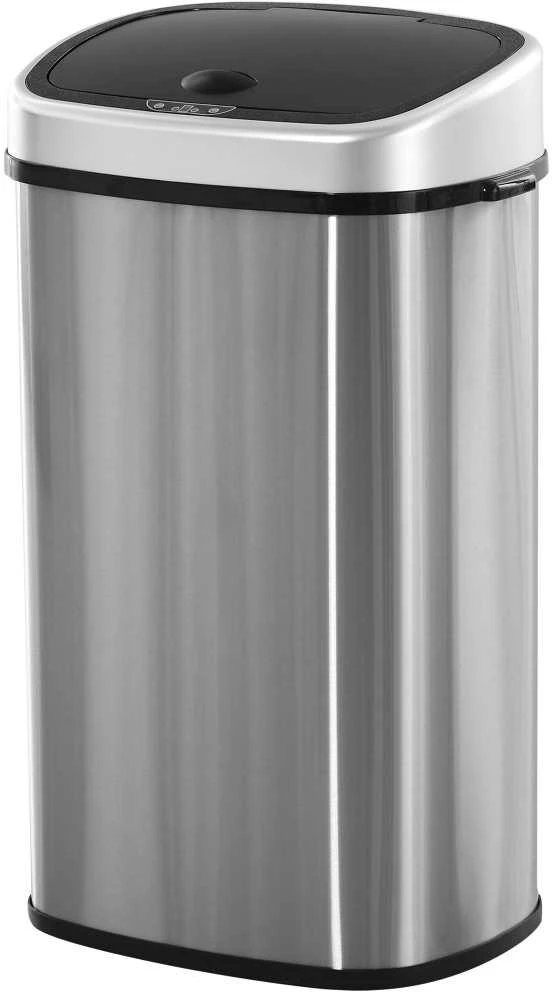 HOMCOM 58L šiukšliadėžė, automatinė su infraraudonųjų spindulių jutikliu, higieniška, didelė, nerūdijantis plienas, sidabrinė, I40,9xP28,9xA68 cm