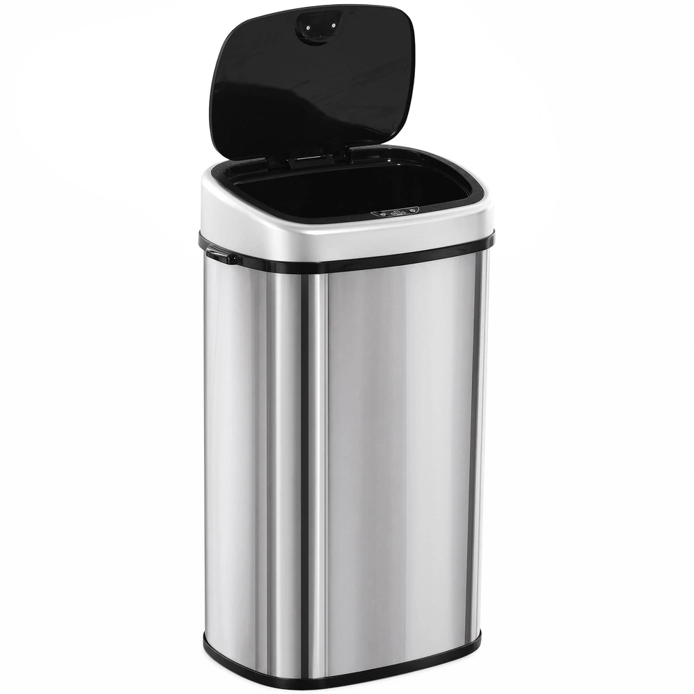 HOMCOM 58L šiukšliadėžė, automatinė su infraraudonųjų spindulių jutikliu, higieniška, didelė, nerūdijantis plienas, sidabrinė, I40,9xP28,9xA68 cm