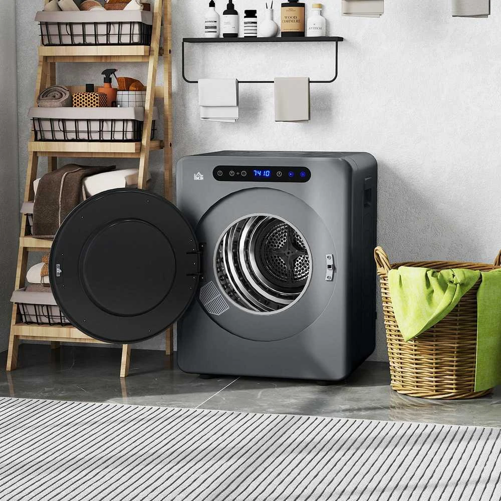 HOMCOM drabužių džiovyklė, 6 programos, 40-60℃, 4kg talpa, kompaktiška, jutiklinis valdymas, pilka