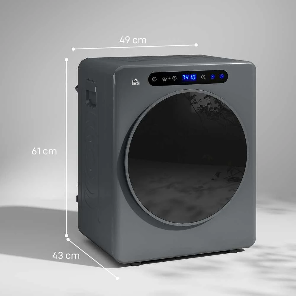 HOMCOM drabužių džiovyklė, 6 programos, 40-60℃, 4kg talpa, kompaktiška, jutiklinis valdymas, pilka
