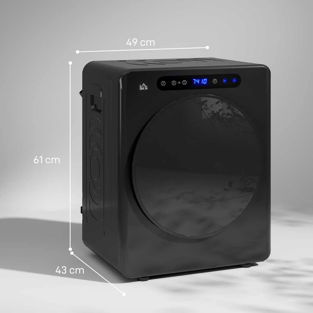 HOMCOM skalbyklės džiovyklė, 6 programos, 40-60℃, 4kg talpa, kompaktiška, jutiklinis valdymas, juoda