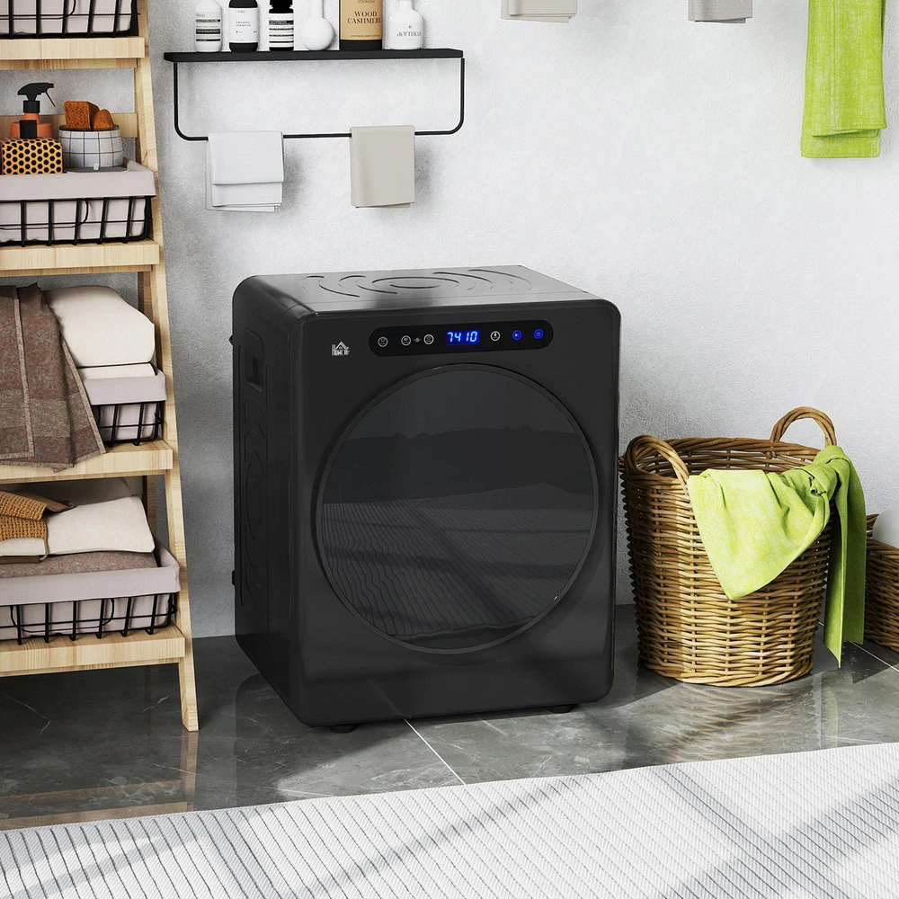 HOMCOM skalbyklės džiovyklė, 6 programos, 40-60℃, 4kg talpa, kompaktiška, jutiklinis valdymas, juoda