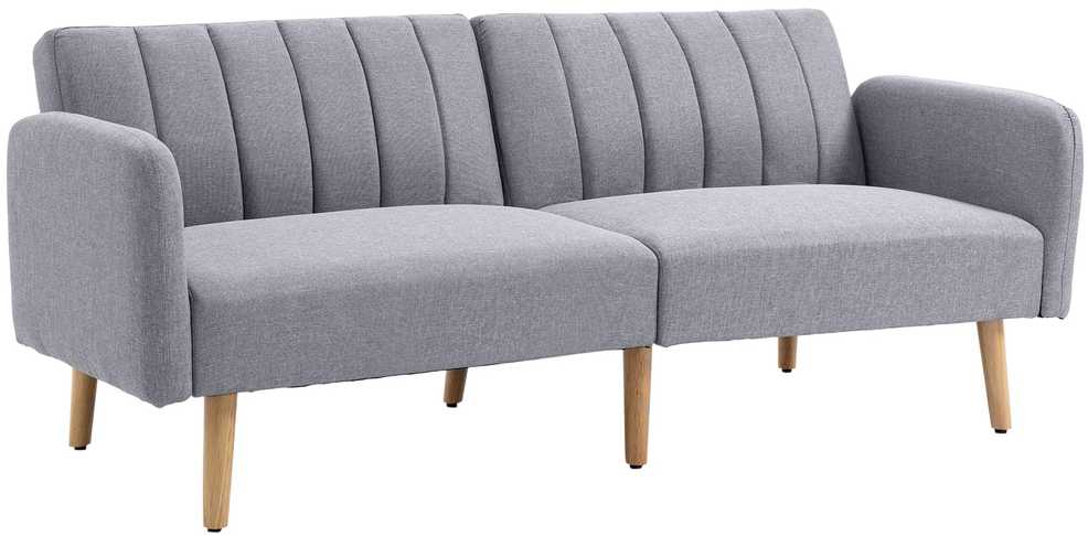 HOMCOM skandinaviško dizaino sofa-lova 2 asmenims, 3 kryptimis reguliuojamas atlošas, gumos medžio kojos, pilkos spalvos lininis audinys